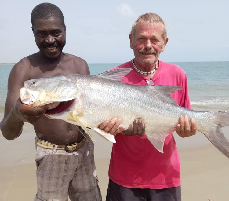 Séjour pêche sportive au Sénégal avec Téranga Découvertes – magnifique capitaine pêché sur la plage du Sine et Saloum, poisson trophée emblématique